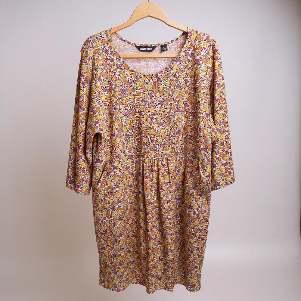 Lands' End Floral Print Knit Dress 3/4 Sleeve Casual with Pockets‎ 2X